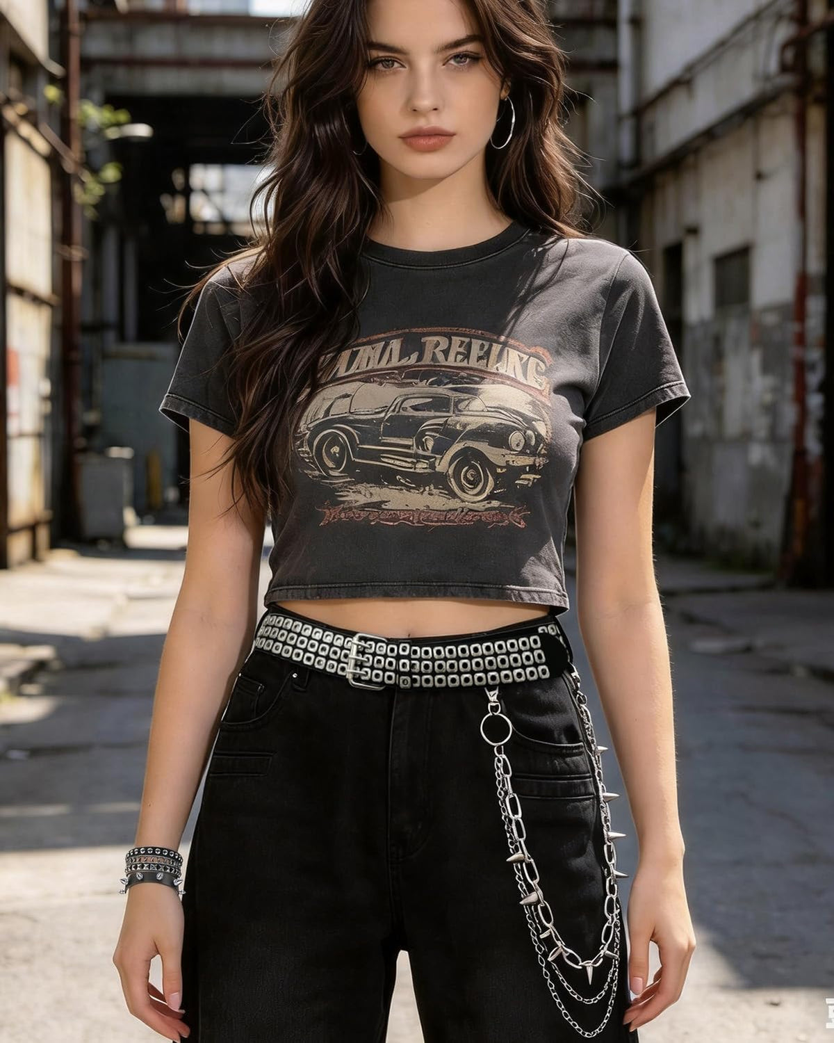 KRLBZER Studded Belt Y2K Spiked Chain and Riveted Leather Punk Goth Belts for Punk Rock Fashion Gothic Style Waistband (4Pcs)