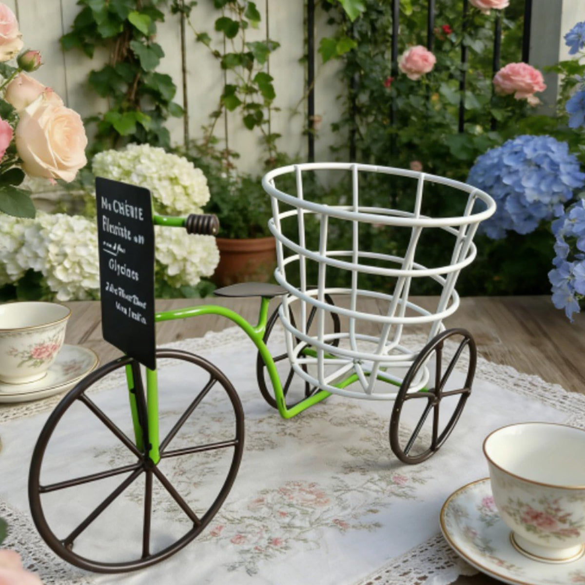 MINGLEA Beautiful Iron Tricycle Flower Pot Holder Container with Deep Basket for Living Room Indoor Outdoor Garden Decoration