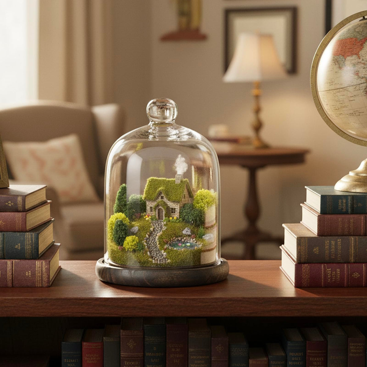 MyGift Clear Cloche Glass Dome,9 Inch Display Bell Jar with Top Handle and Rustic Brown Solid Wood Base
