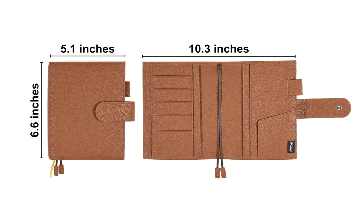 2026 New Genuine Leather A6 Notebook Cover Fits Hobonichi Cousin, Stalogy, LEUCHTTURM1917 and Midori MD Planners, with Pen Loop, Card Slots, Bookmarks and Back Pocket