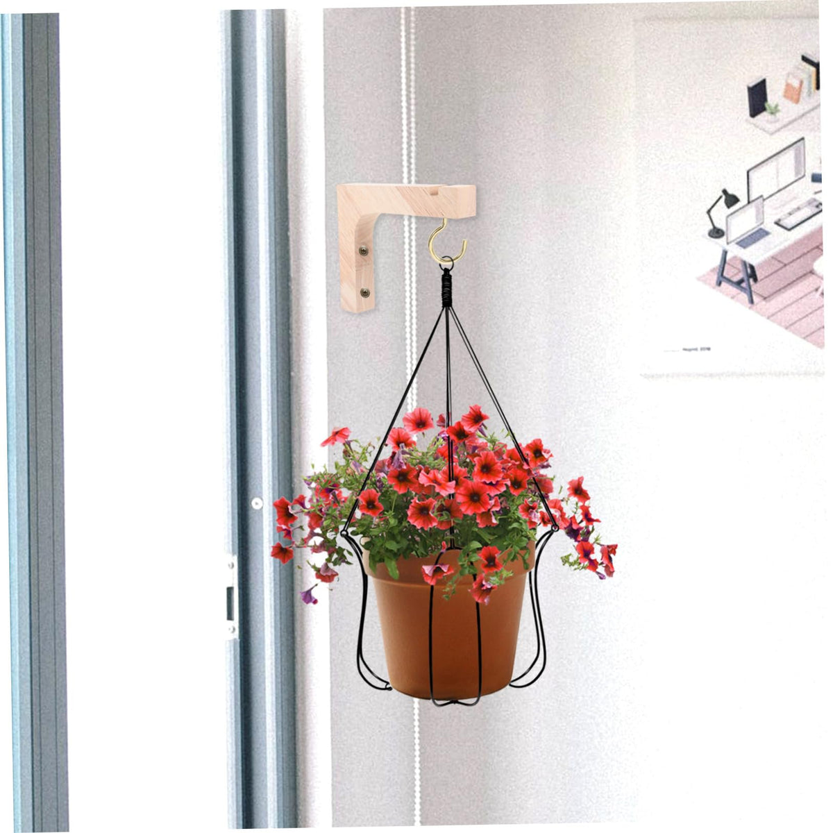 BESTonZON Wood Hanging Plant Hooks 2pcs Set, Indoor Outdoor Wall Plant Hangers with Heavy-Duty Wooden Hooks for Hanging Planters and Flower Pots