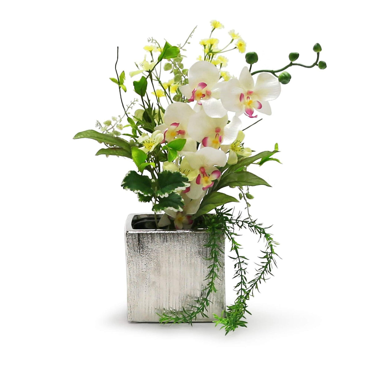 WGV Ceramic Cube Vase Width 4" Height 4" (Fits 3" Pot) Elegant Modern Block Square Floral Planter Terrarium Container Table Dresser for Event Accent Home Office Decor Silver Textured 1 Piece