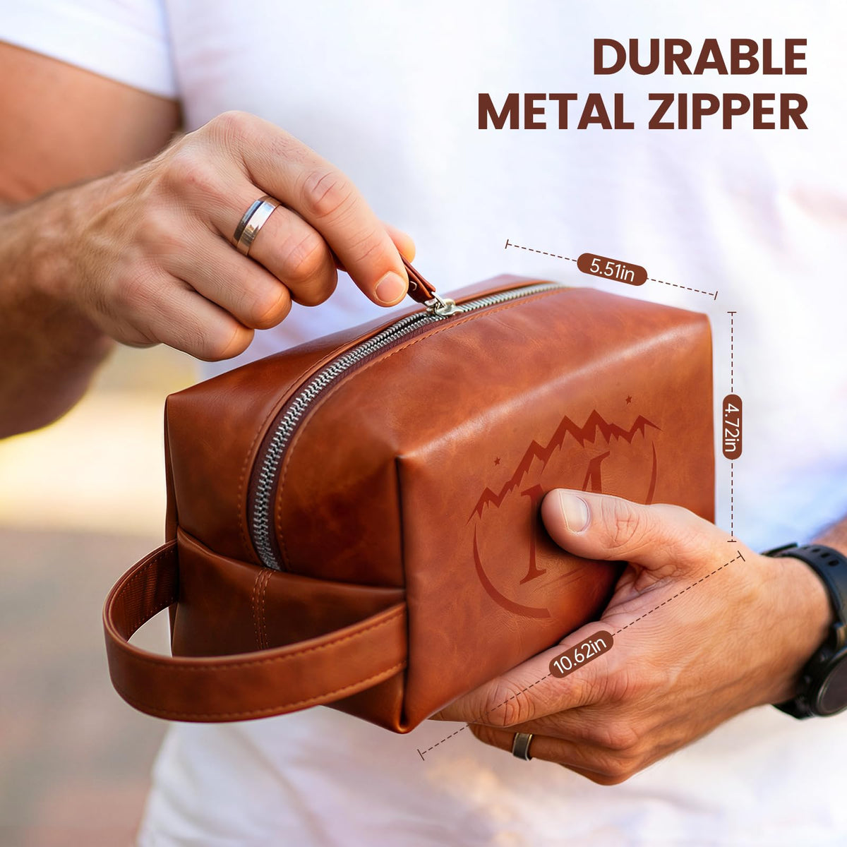 Mens Toiletry Travel bag,Personalized Toiletry Bag for Men,Water Resistant PU Leather Toiletry bag Men,Brown Toiletries Travel Bag for Shaving,Birthday Gifts for Men Him Father Husband Dad -M
