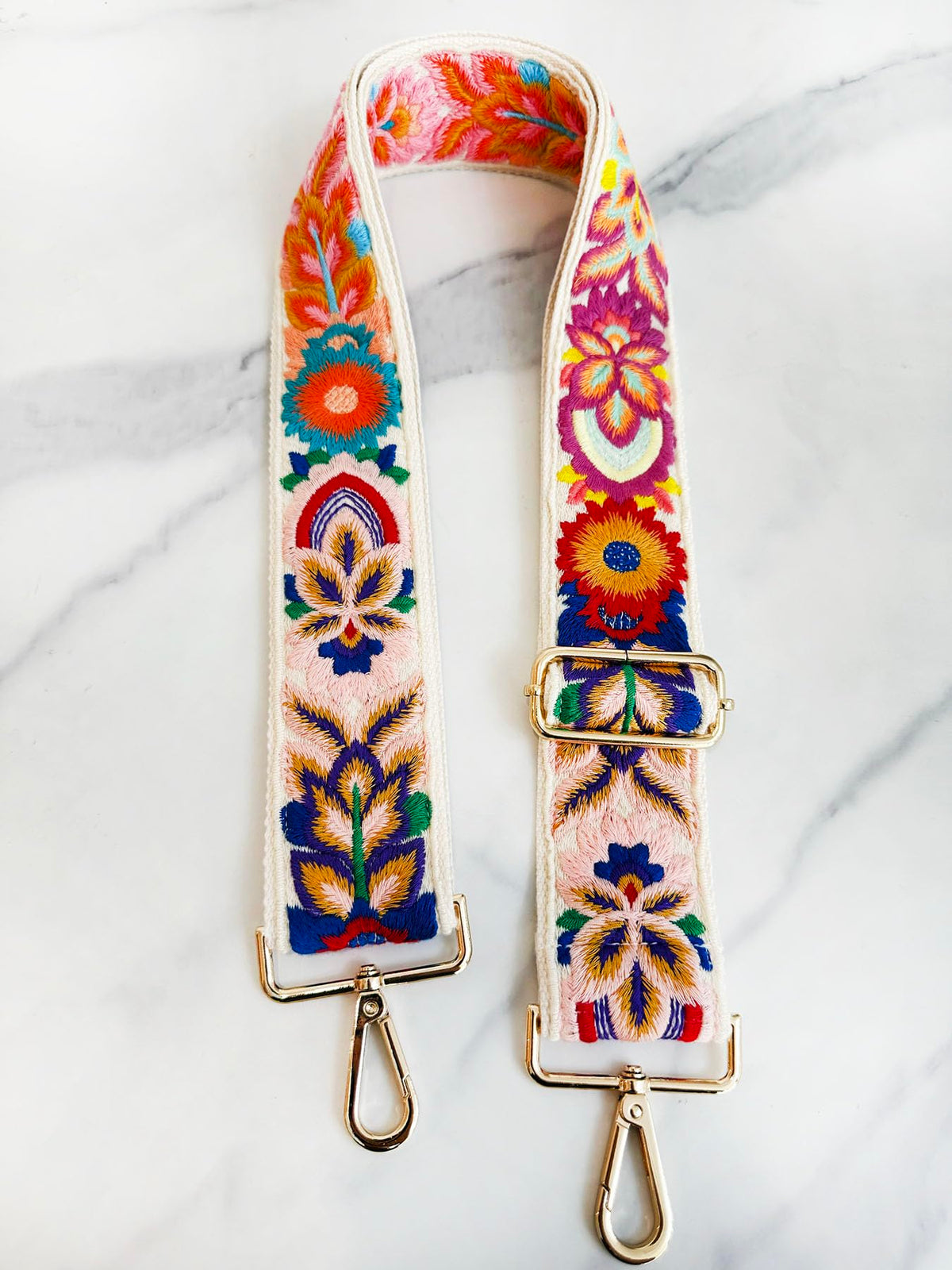 TCOMVEZ Embroidery Flower Purse Strap Replacement Crossbody for Handbags Women Guitar Strap 2 inch Wide Adjustable Bag Straps (Ivory)
