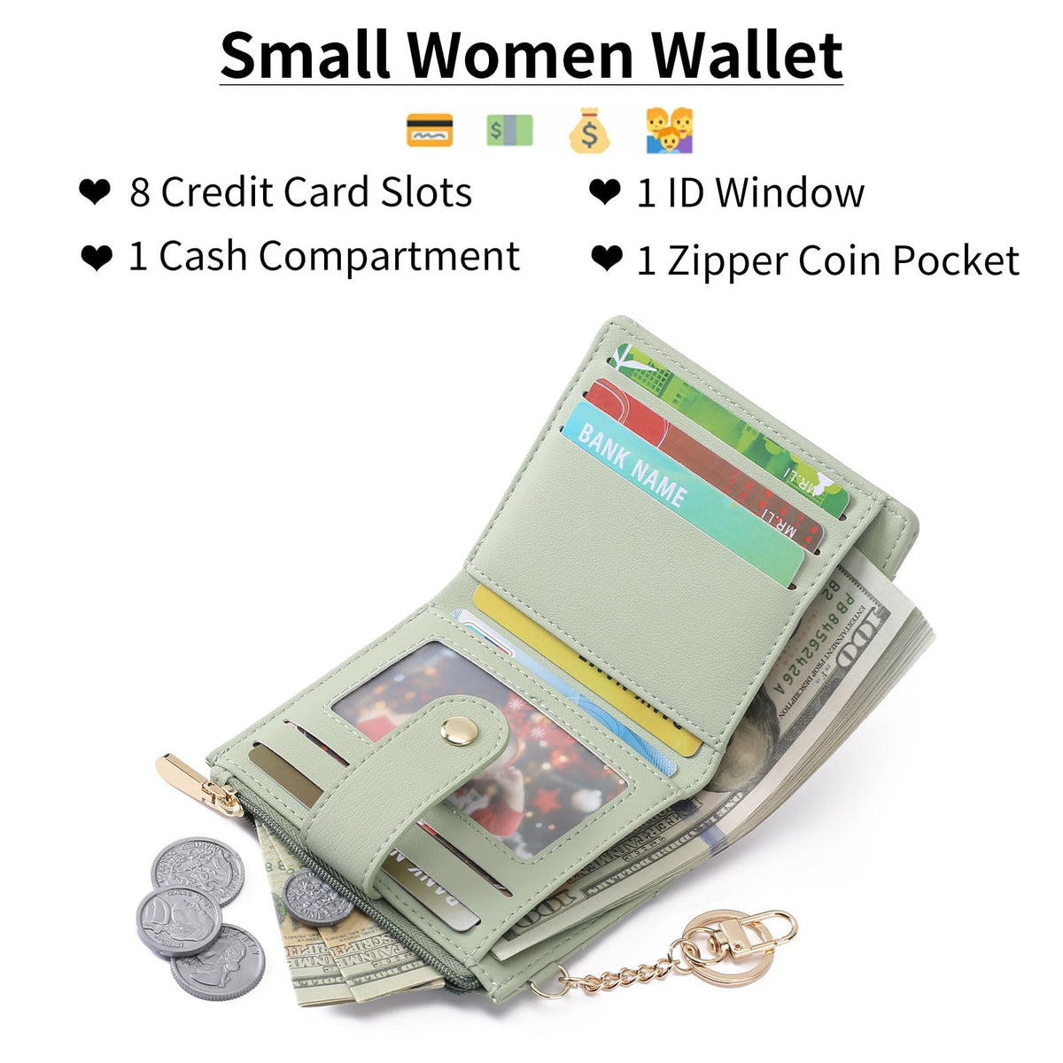 GAEKEAO Slim Wallet for Women, RFID Blocking Credit Card Holder Bifold Wallet with Zipper Coin Pocket, ID Window