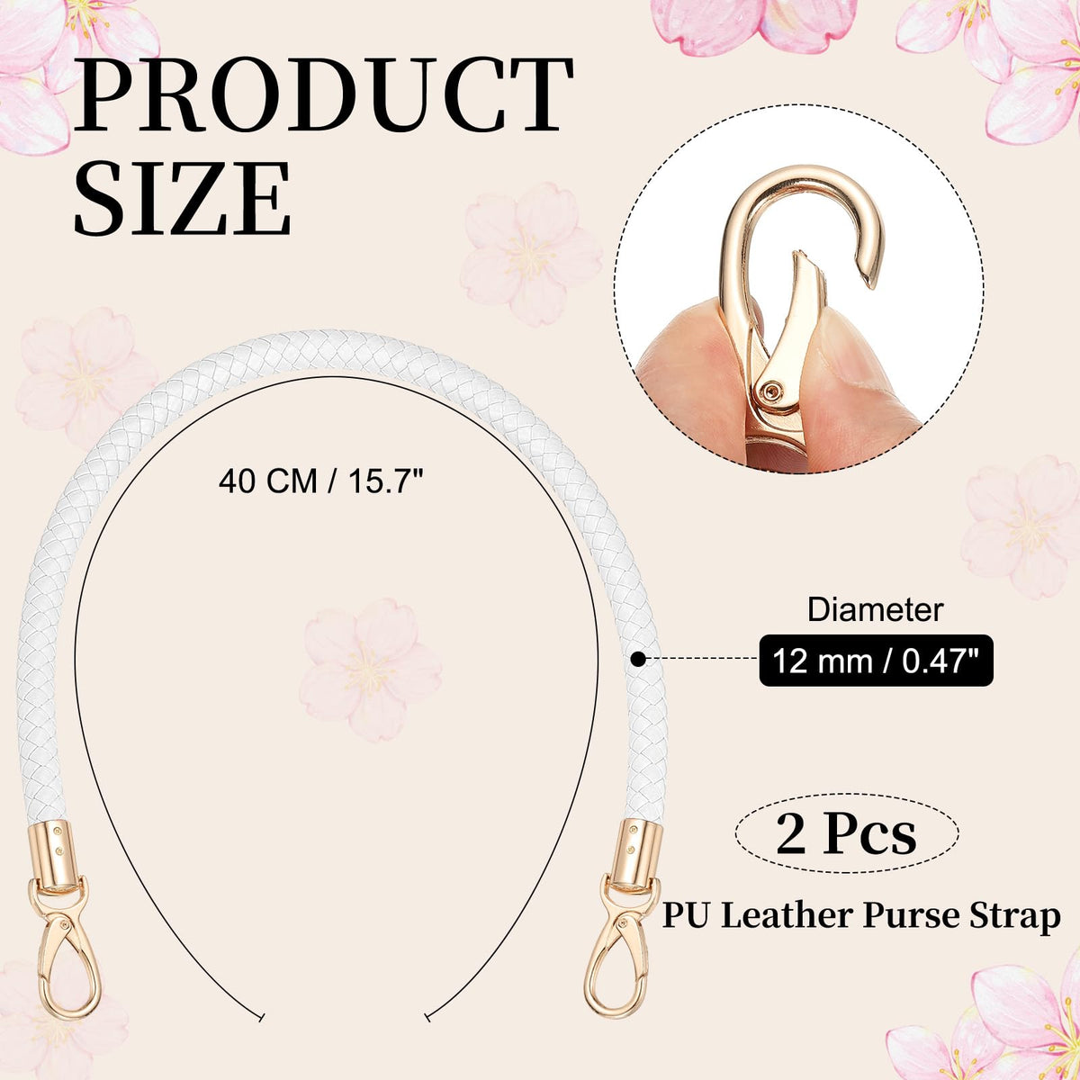 PATIKIL Braided Purse Straps 40cm / 15.7", 2 Pack PU Leather Handbag Handles Replacement with Gold Buckle for DIY Purse Handbag Tote Making Accessories, White