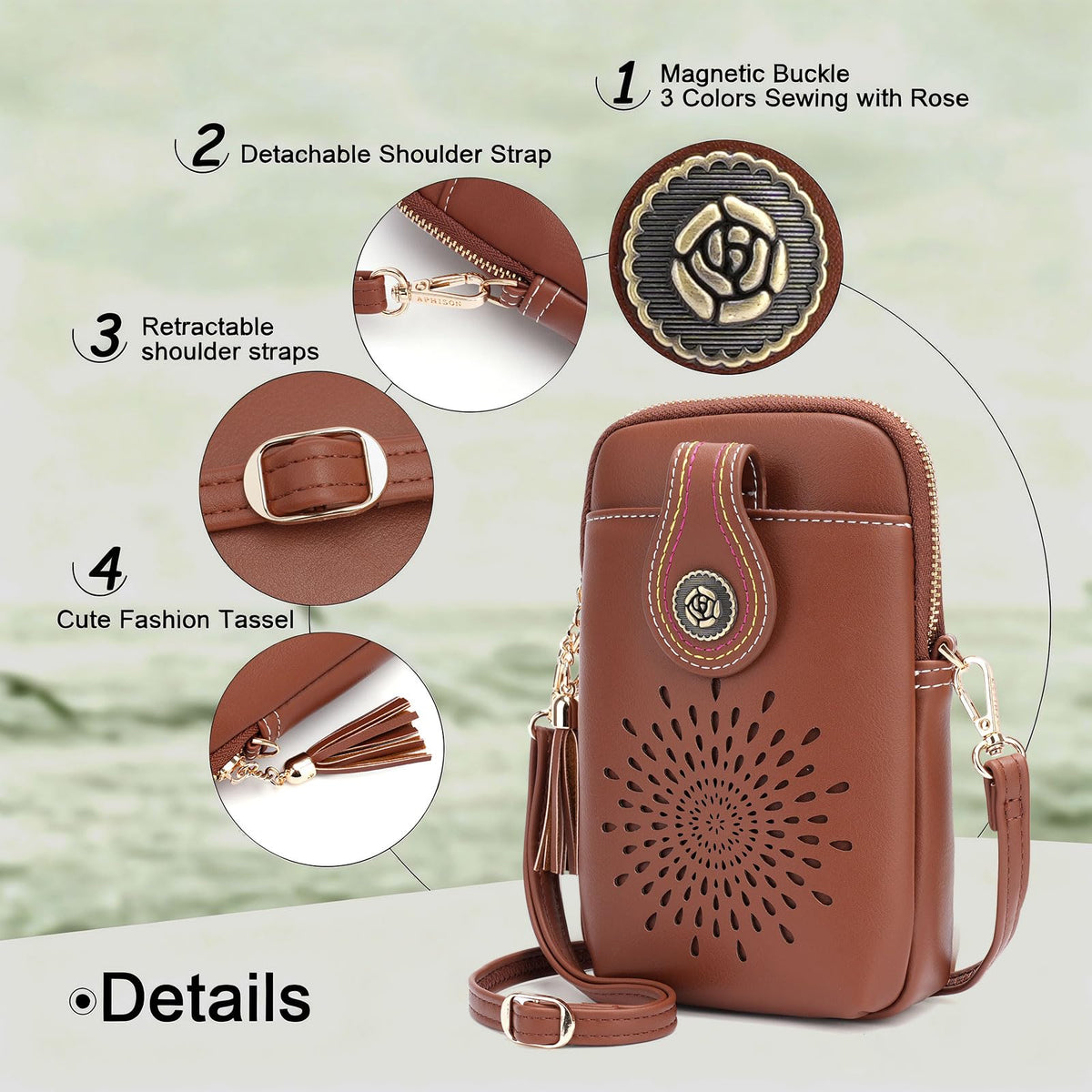 APHISON Small Crossbody Bags for Women, Lightweight Vegan Leather Cell Phone Purse, Cute Purses with Tassels