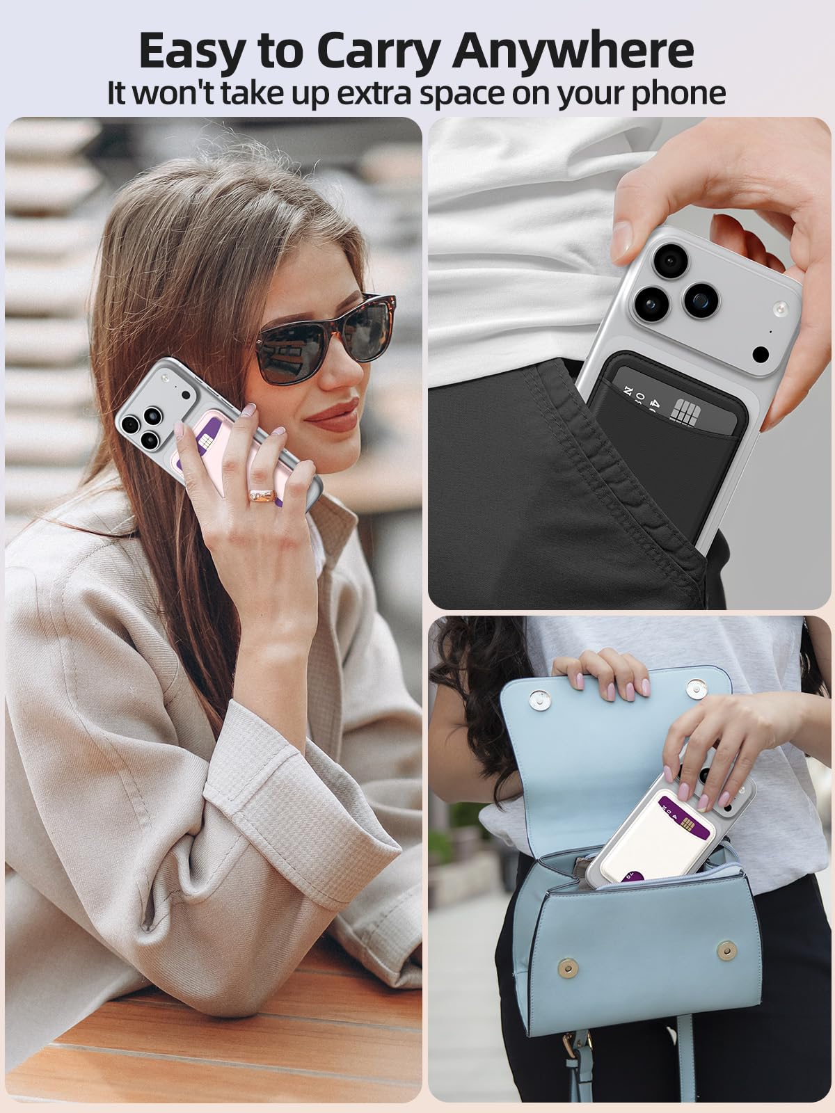 Miroddi for Magsafe Wallet, Magnetic Card Holder for iPhone 17/16/15/14/13/12 Series, Leather Magnet Phone Wallet Fit 4 Cards 3 Cash, Ultra-Thin, RFID Blocking, Light Pink