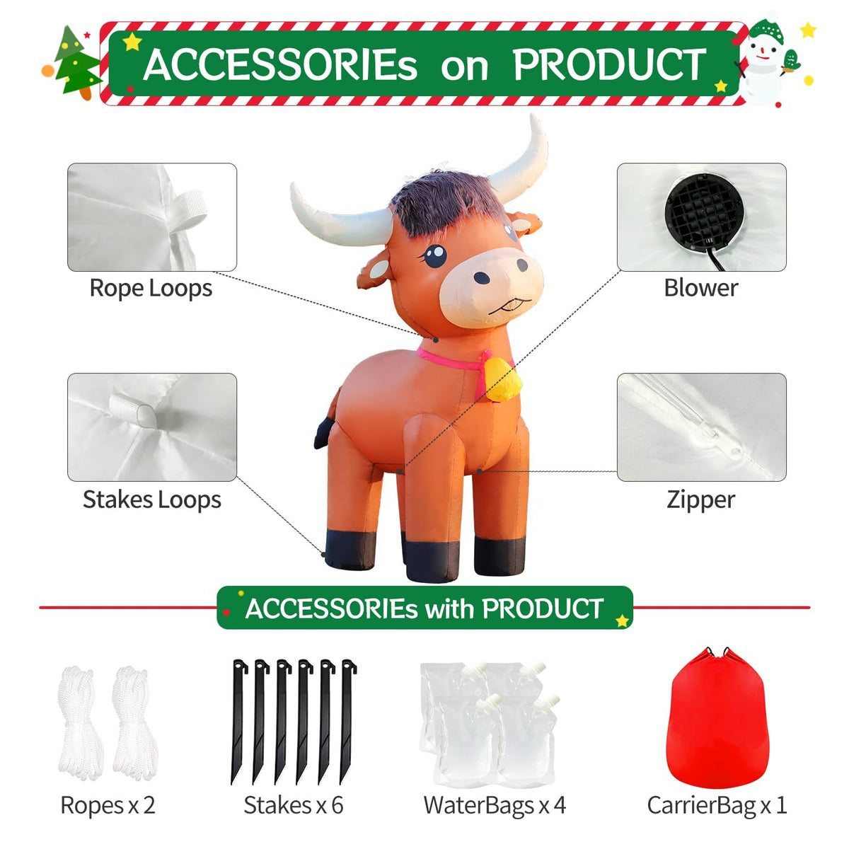 DomKom 6FT Highland Cow Inflatables Christmas Spring, Farm Ranch Blow up Animals Cute Highlander Cattle Calf, Decorations Outdoor Yard Built-in LED Lights Big Large Decor Party Lawn Holiday Outside