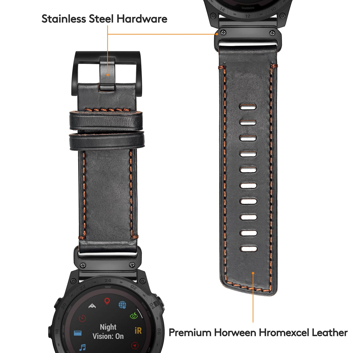 Garmin Fenix 8/7X/6X/5X Plus/3/HR/Descent MK1/D2 Delta PX/D2 Charlie Compatible Leather Watch Strap
