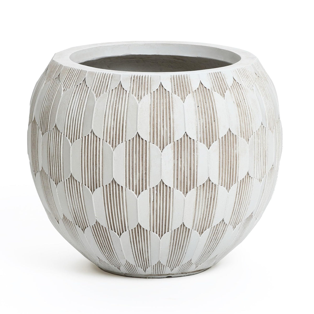 LuxenHome 14" Dia Round Concrete Planter, Indoor Outdoor Large Plant Pot with Drainage Hole and Rubber Plug, Flower Pot for Plants, Modern Geometric Weathered Planter Pot for Home Patio Garden