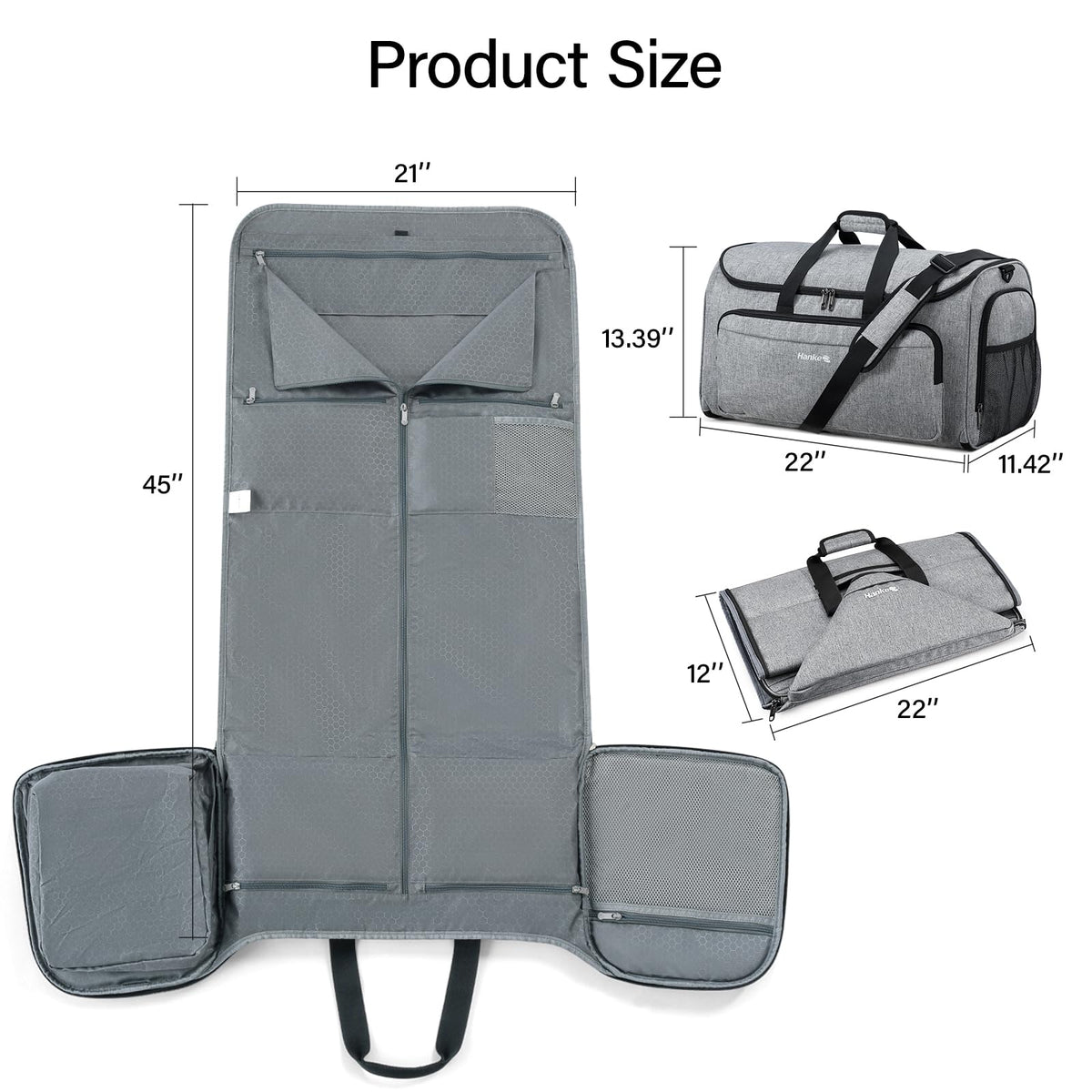 Hanke Carry on Garment Bags for Travel,Convertible Duffle Bag Luggage Bag Weekend Bag with Shoe Compartment,2 in 1 Hanging Suitcase Suit Bag for Men Women,Light Grey