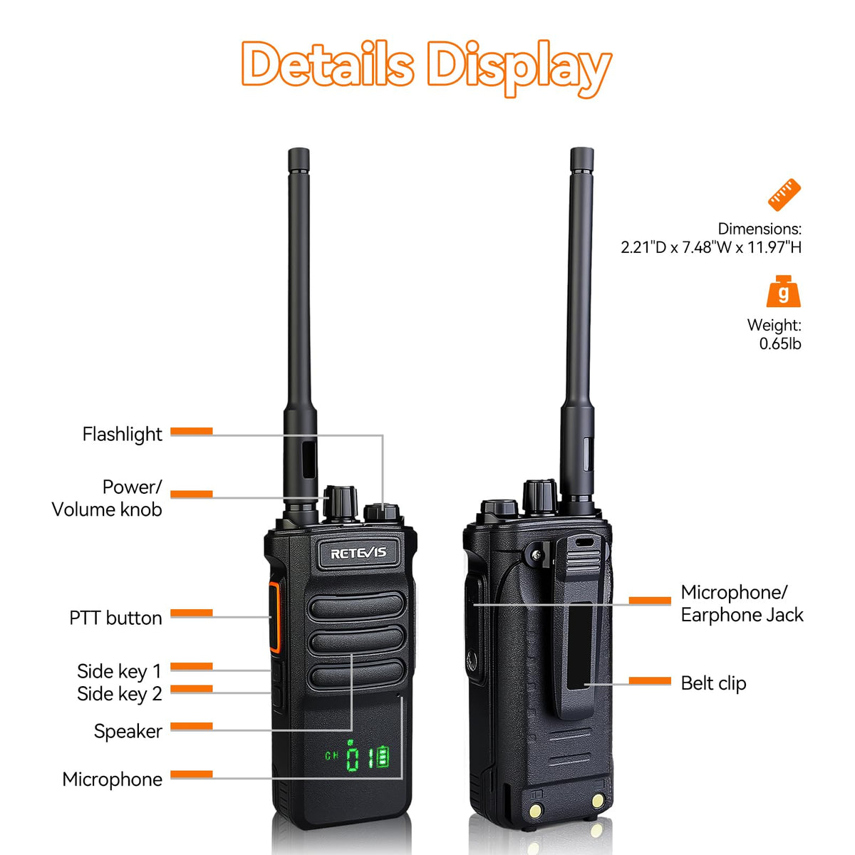 Retevis RT86 2 Way Radio Long Range,Professional Radio Walkie Talkies with Mic,Heavy Duty Two Way Radios,High Power, 2600mAh, Rechargeable Radios for Adults Warehouse Industrial Manufacturing(4 Pack)