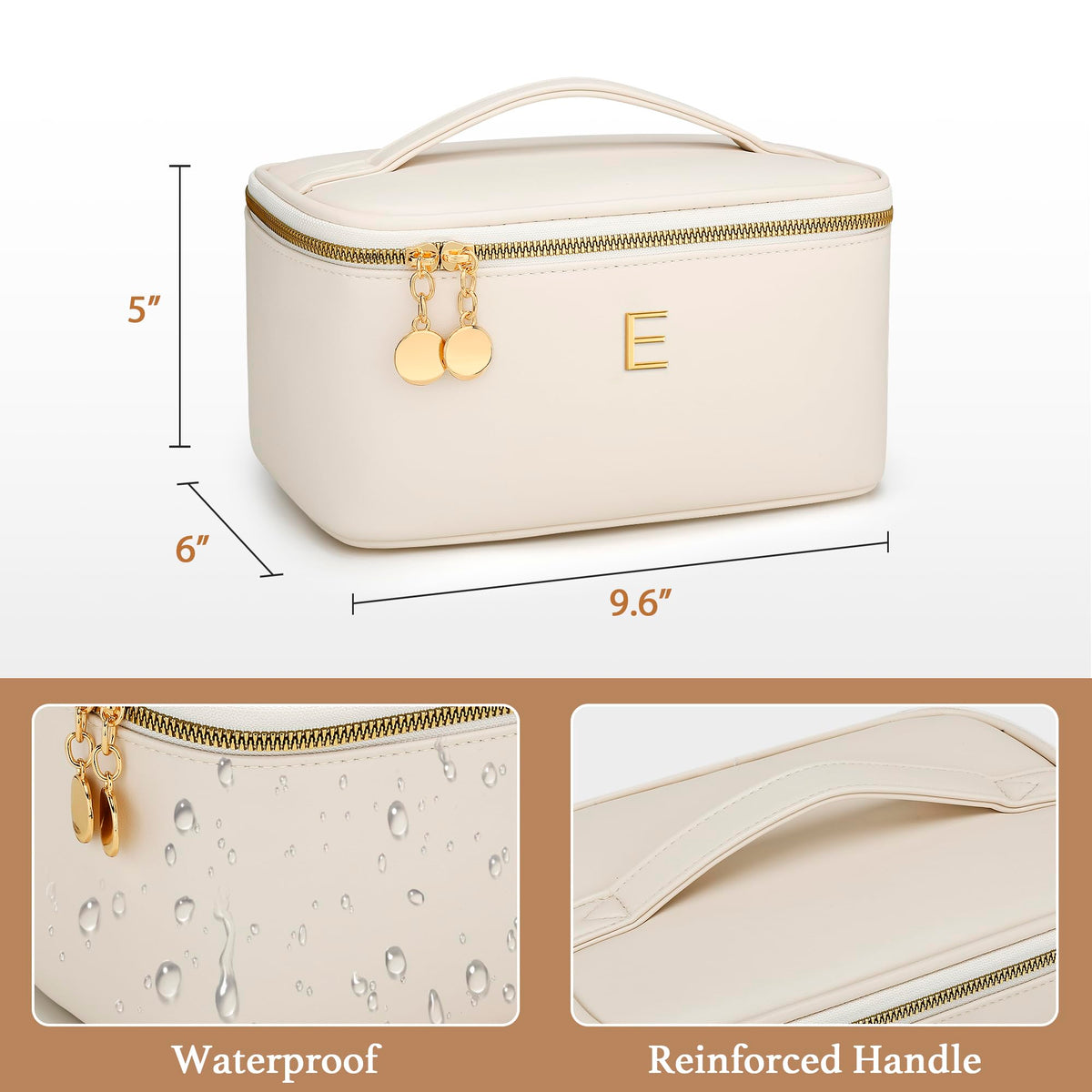 CLOUDWINGS Gifts for Women Travel Makeup Bag Personalized Cosmetic Bag Portable Large Capacity Toiletry Bag(Beige-E)