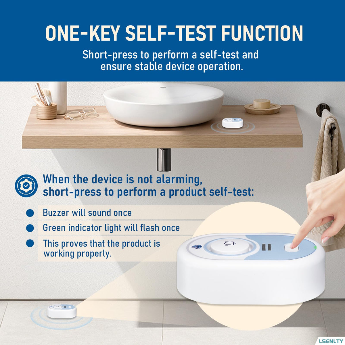 LSENTLY Water Leak Detector Supports 5 Years Standby Time, LED Indicator & 100dB Leak Alarm & Low Battery Reminder Water Alarm, IP66 Waterproof for Home, 6 Pack (Cannot Connect Wi-Fi)