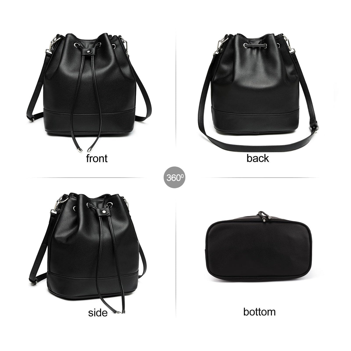 AFKOMST Leather Bucket Bags and Drawstring Crossbody Purse for Women Medium Tote and Hobo Handbags with 2 Shouder Straps