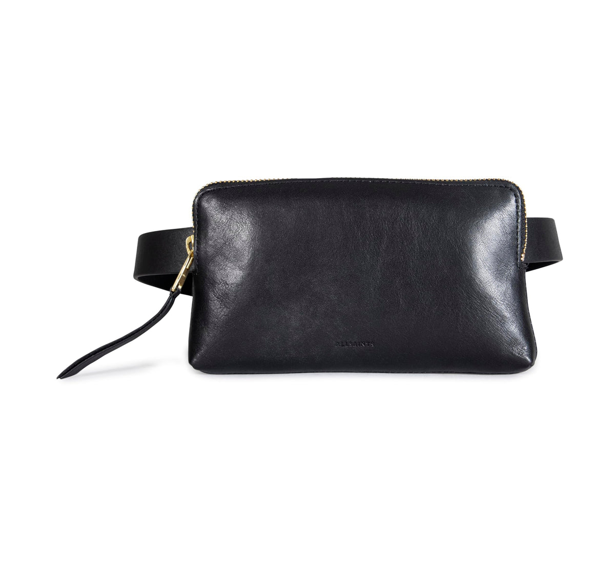 AllSaints Women's Leather Zip Belt Bag, Removable Zip Pouch for Hands-Free Carrying, 25 MM, Large/X-Large, Black