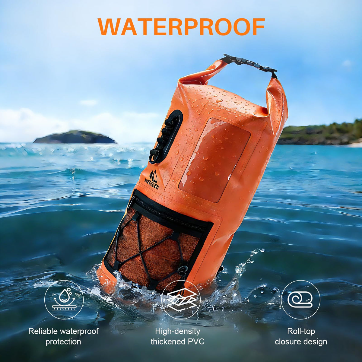 MISS ENLEN Waterproof Dry Bag 500D PVC Roll Top Dry Sack with 3 Carrying Ways, Lightweight Waterproof Bag for Kayaking, Swimming, Boating, Paddle Boarding, Hiking, Beachg (Orange, 27L)