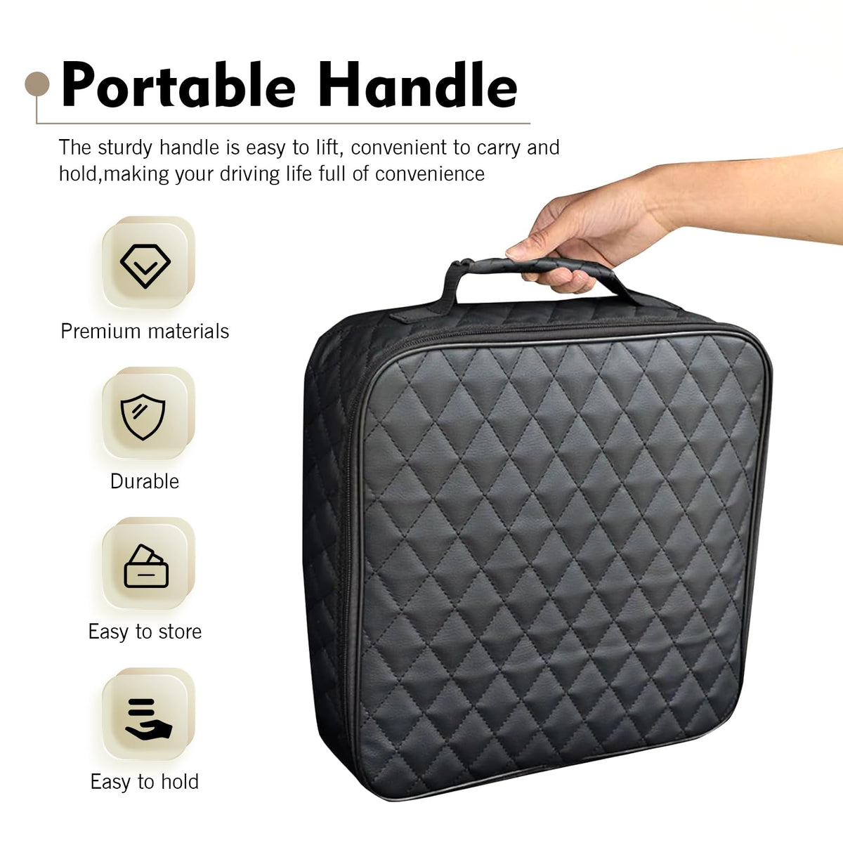 Foelony Car Jumper Cable Bag, 12.6In Leather Waterproof Tools Cable Bag, Portable Car Trunk Storage & Organizer for EV Charging Cord, Hoses, Universal for Road Trip Garage