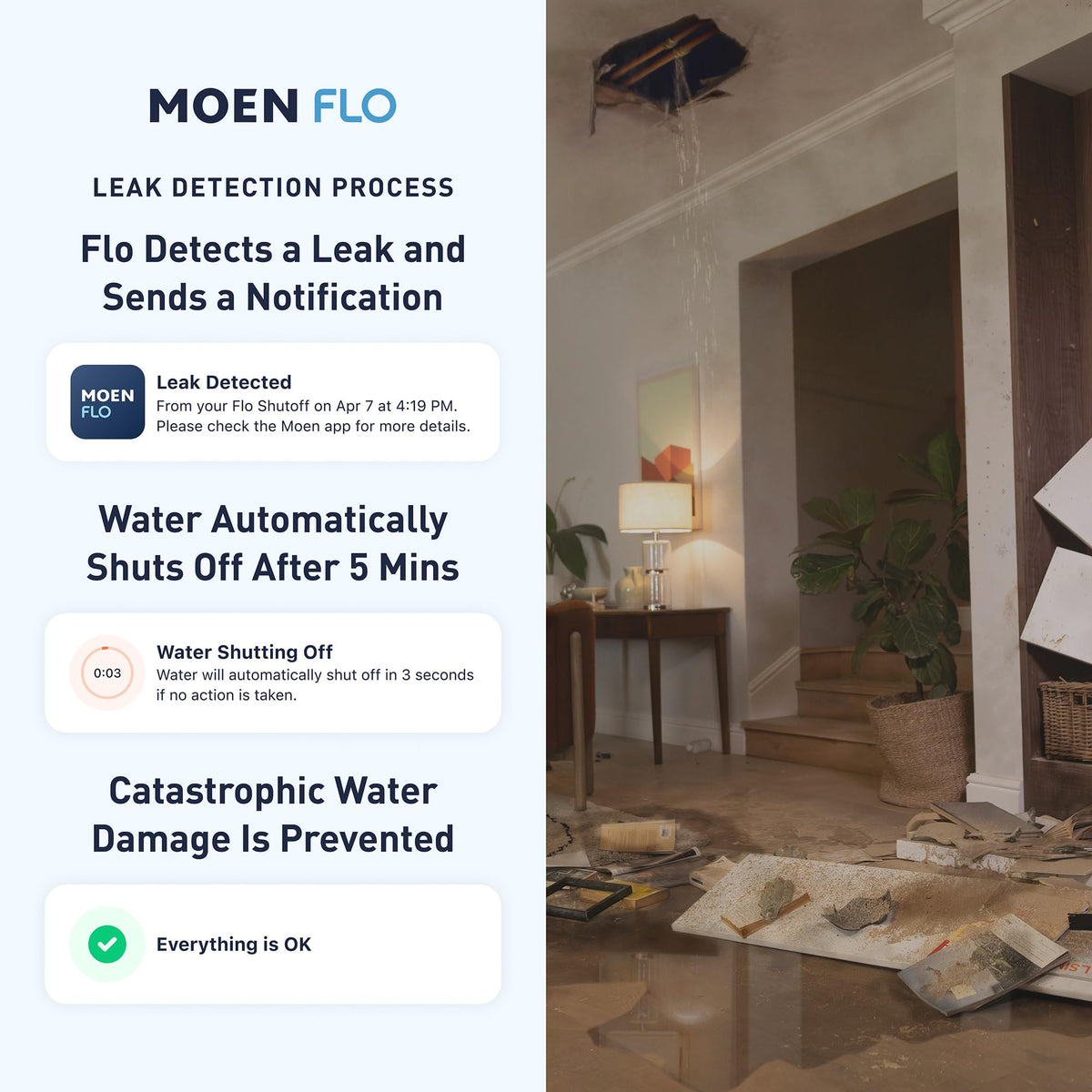 Moen 900-006 Flo by Moen 1-Inch Smart Water Shutoff with 920-004 Flo by Moen Smart Water Detector, 1-Pack