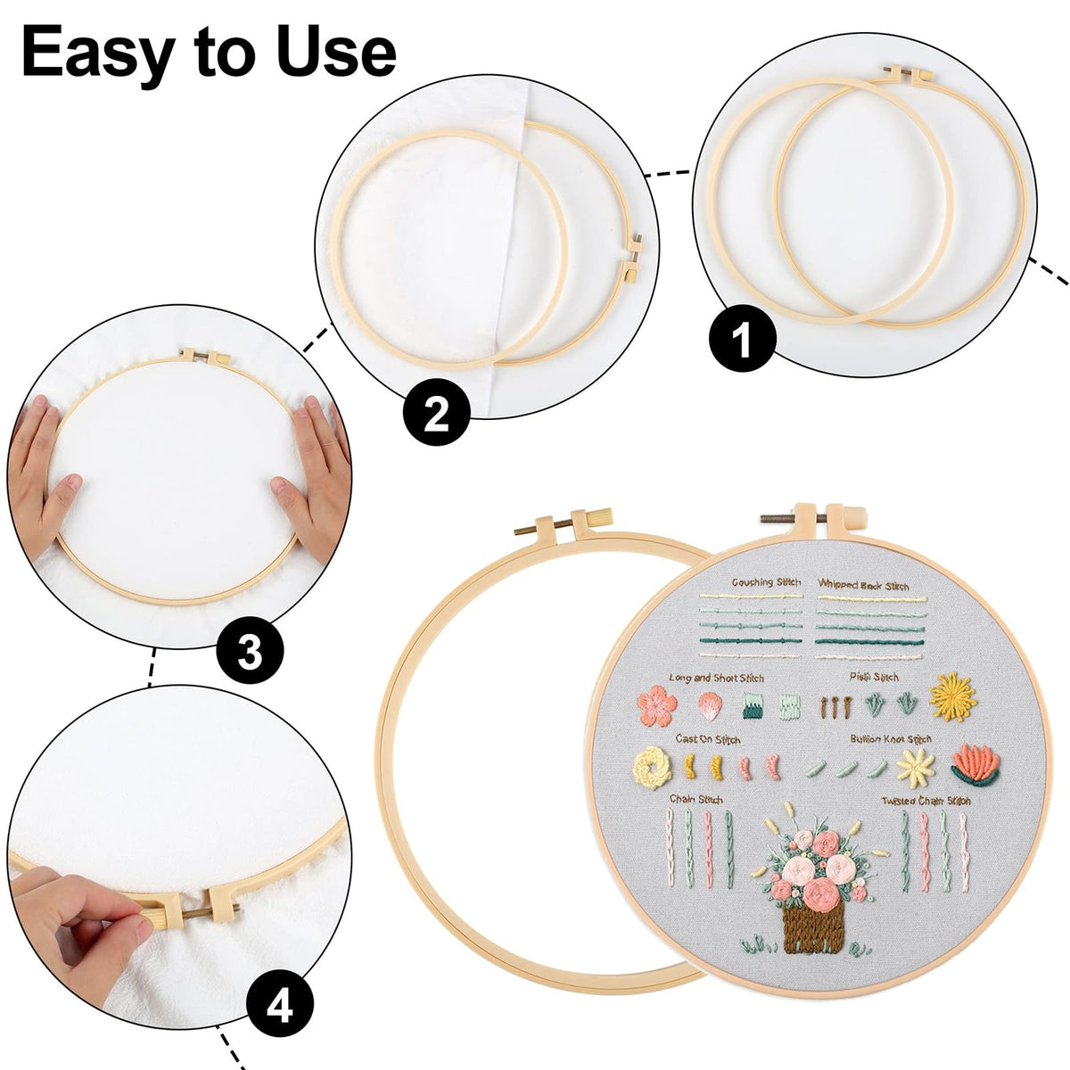 Jyphorixal Embroidery Kit for Beginners Adults Cross Stitch Starter Kit Needle Point Supplies 33 Basic Stitches in 3 Set, DIY Craft Lover Starter Hand Stitch (Flower)