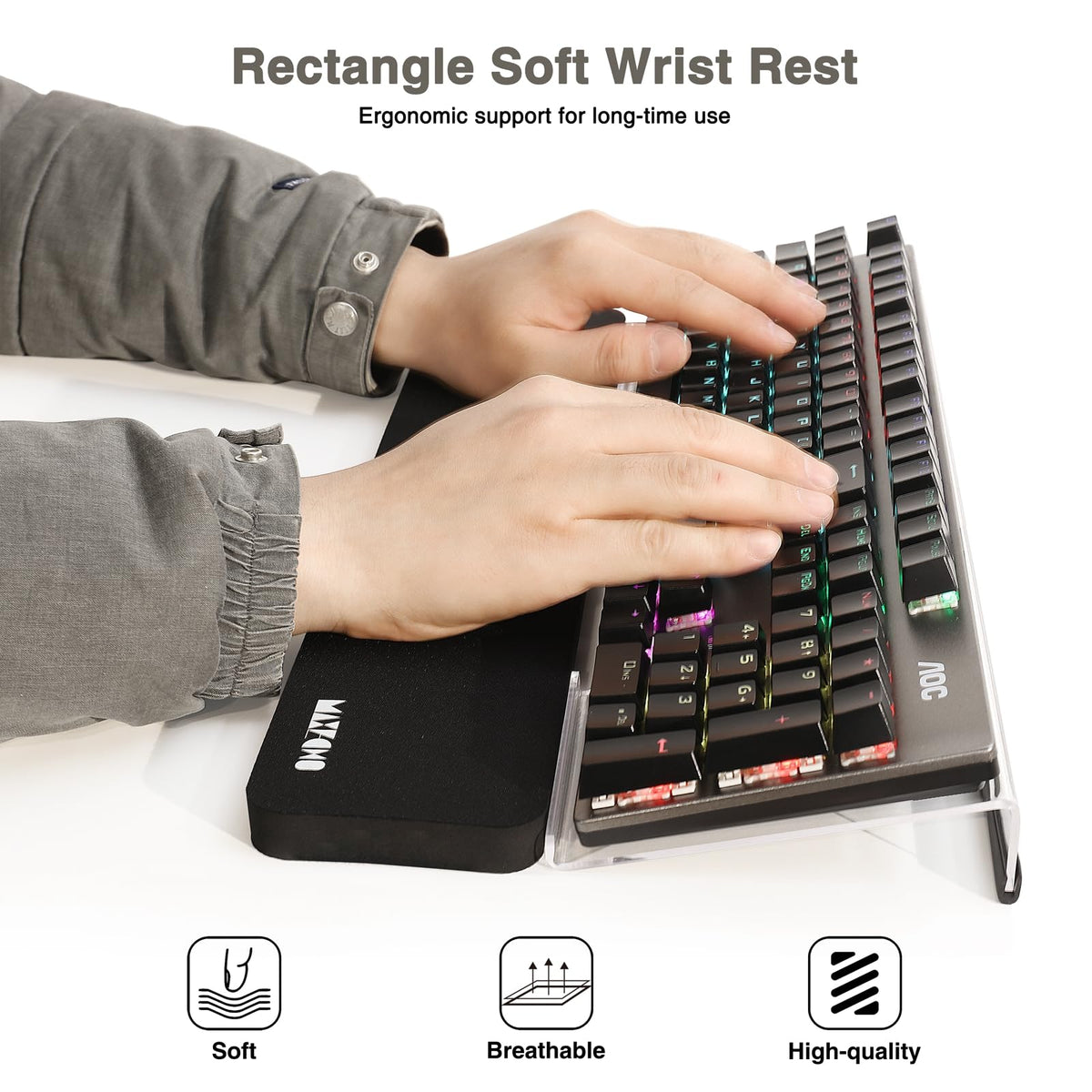MAXECHO Acrylic Tilted Keyboard Riser Stand and Holder with Wrist Arm Rest Support Pad for Computer Desk Desktop, 16.9" Wide