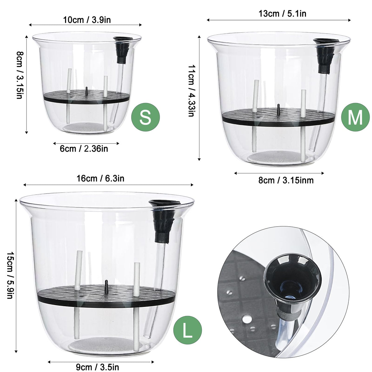 IWNTWY Self Watering Pots, 3 Pack 4 Inch Clear Plant Pot Self Watering Planter Flowers Pot with Deep Reservoir for Indoor Plants (3 Small)