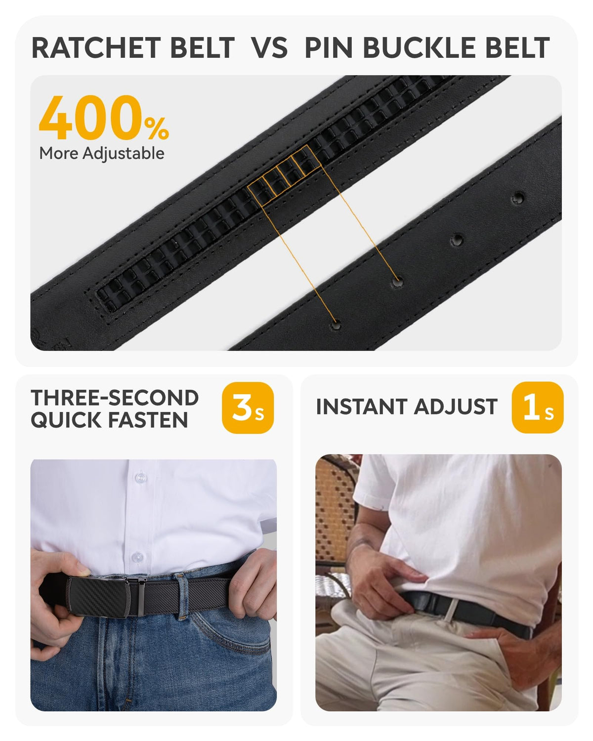 CHAOREN Leather Ratchet Belt for men 1 3/8" for Dress Pants - Micro Adjustable Belt Fit Everywhere
