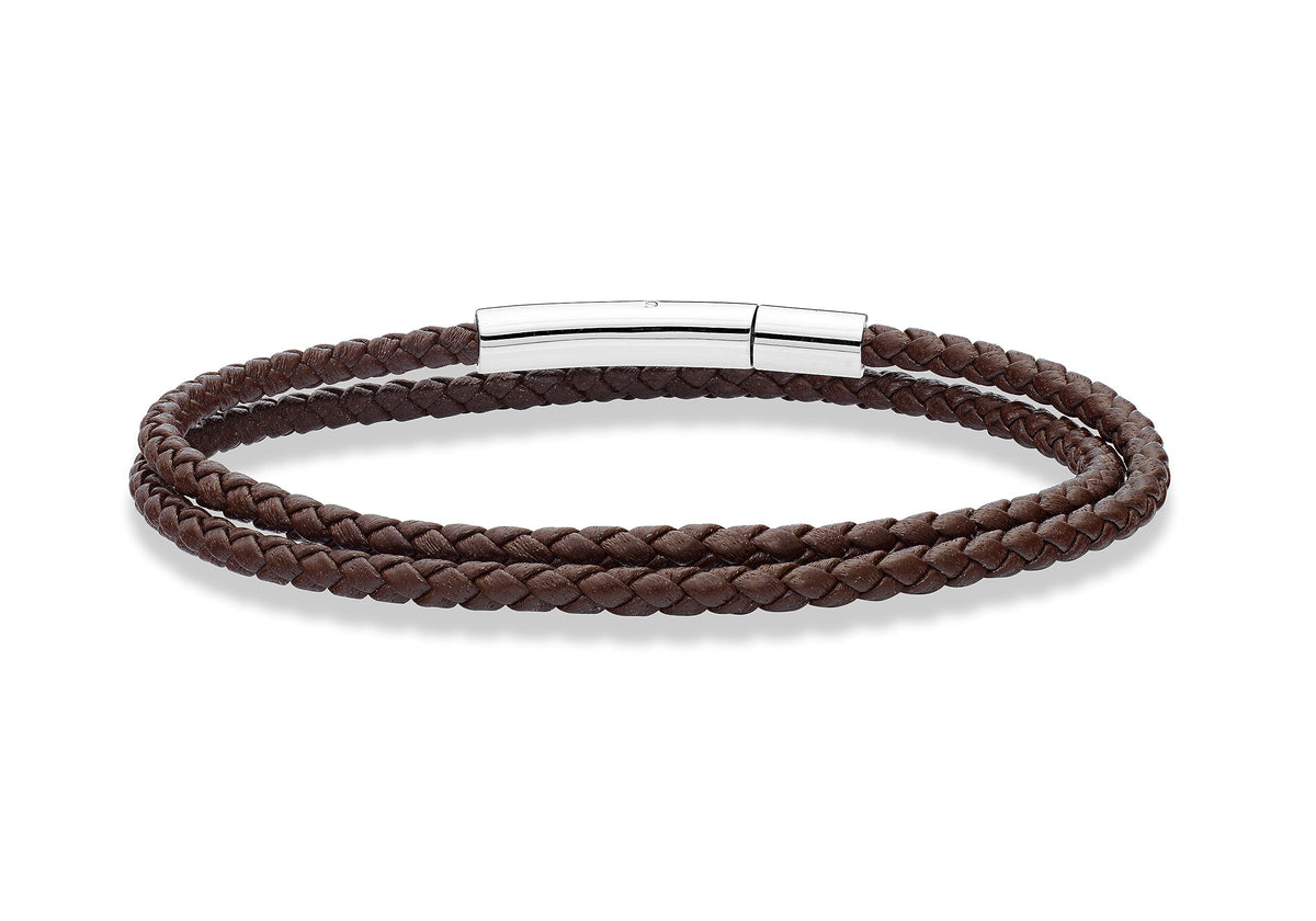 Miabella Genuine Italian Double Wrap Braided Leather Bracelet for Men Women, Stainless Steel Clasp, Made in Italy (Brown, Small - 7" Length)