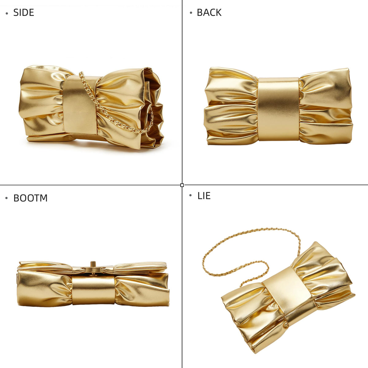 CTTOVIS Evening Clutch Bag Women Bow Purse Handbags Pu Leather Designer Crossbody Bag for Wedding Cocktail Prom Party (Gold)