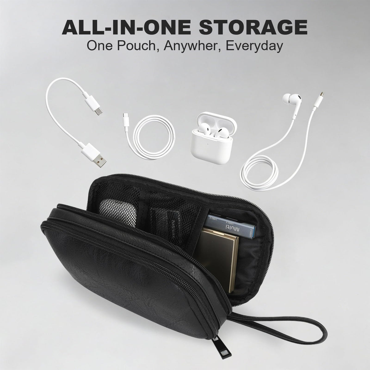 Ezday Travel Cable Organizer Bag, Electronic Accessories Carry Pouch, Portable Waterproof Double Layers All-in-One Storage Bag for Cord, Charger, Phone, Earphone (Black, Small)