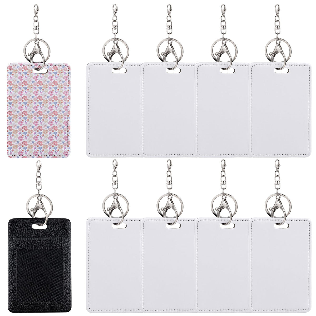 RP Remarkable Power, 10 Pack Rectangle Sublimation Work Card Holder Leather Badge Holders with Keychian for Men Women Business