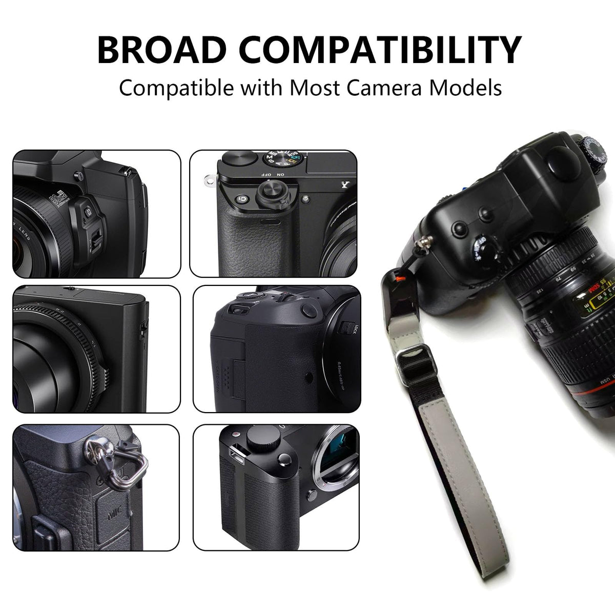 Camera Wrist Strap with Quick Release & Anti Drop Lock, Adjustable Secure Hand Strap for DSLR Cameras (Compatible with Canon, Nikon, Sony)