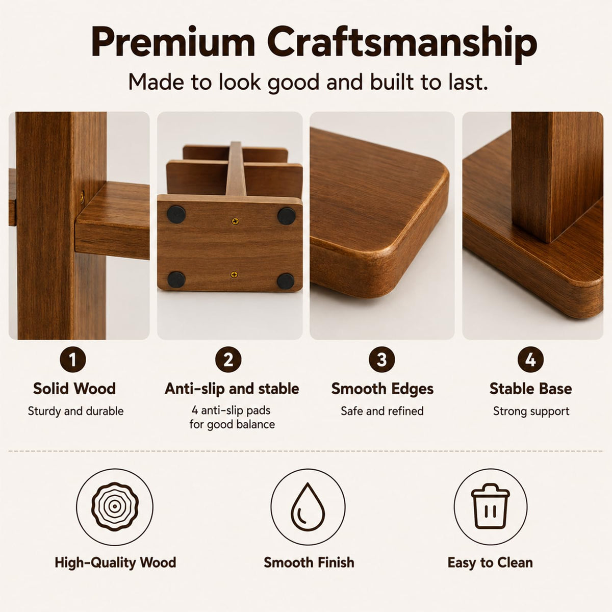 Mug Shelf for Countertop, Wooden Coffee Mug Display Holder