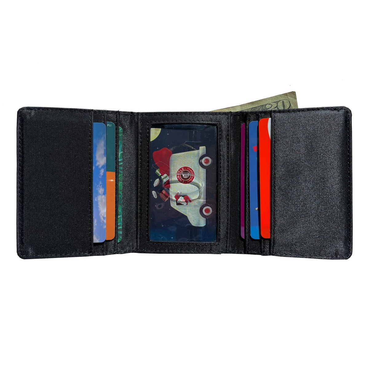 Big Skinny Men's Tri-Fold Leather Slim Wallet, Holds Up to 25 Cards, Black