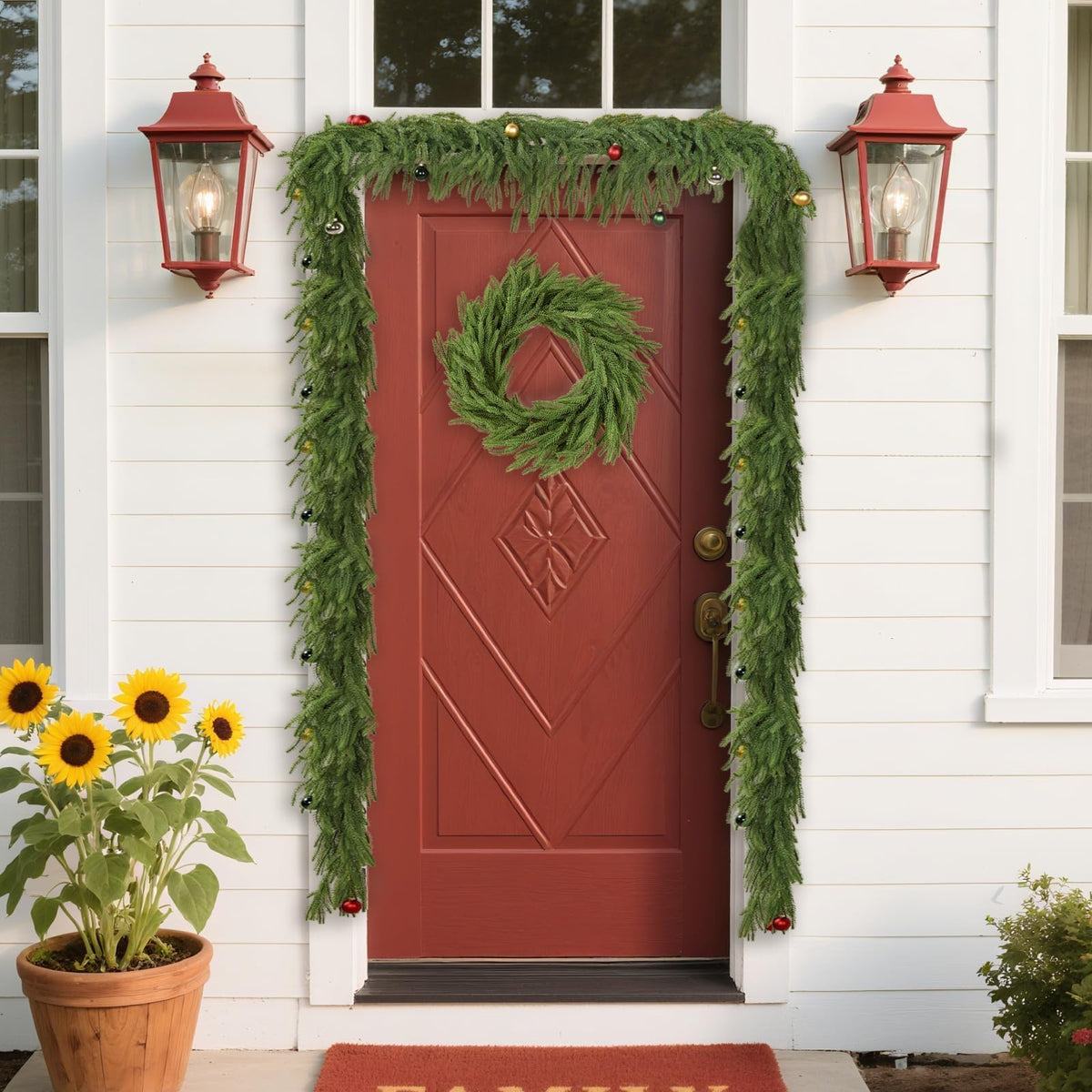 2Pcs 6FT Christmas Garland Real Touch Norfolk Pine Garlands, Artificial Faux Greenery Garland for Decorations Indoor, Pine Garland for Mantle, Fireplace, Wall, Mantle, Holiday Decor