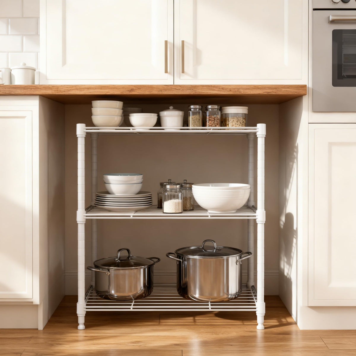M MZG 450 lbs Wire Storage Shelving 3-Tier Utility Shelving Unit Steel Organizer Wire Rack for Home,Kitchen,Office,White (11.8" D x 17.7" W x 26.4" H)