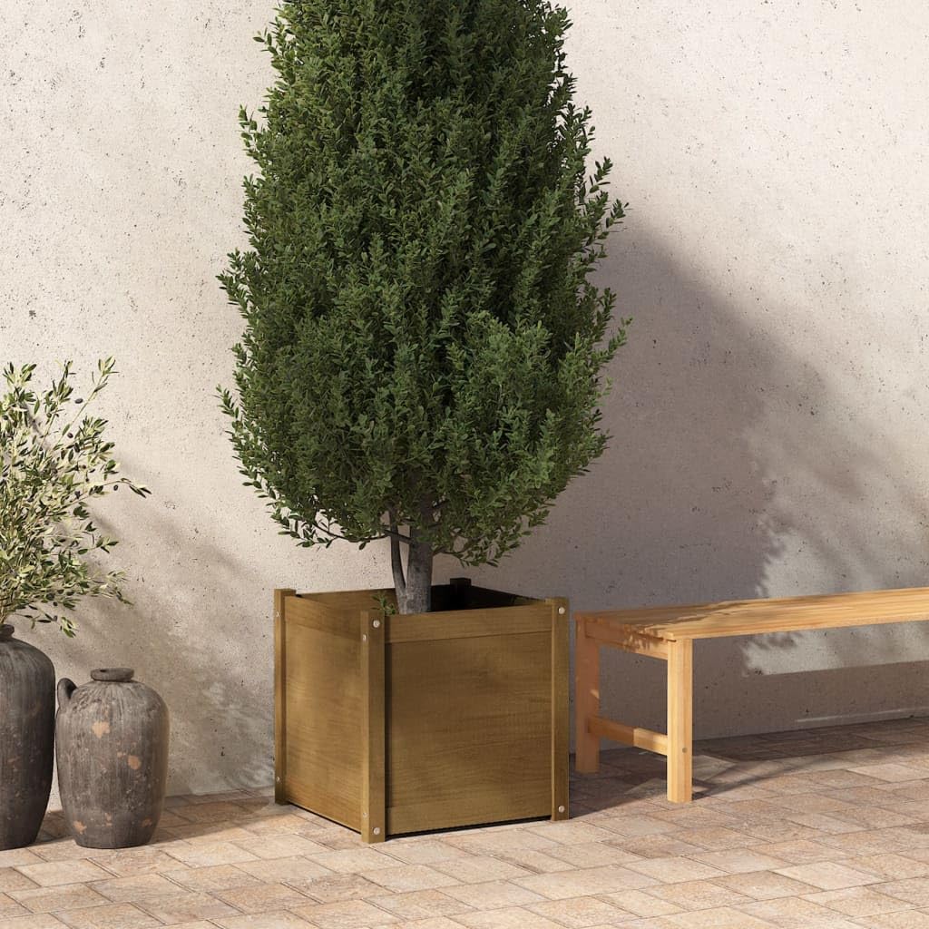 Coespram Square Honey Brown Wooden Planter Box 19.7 in Solid Pine Outdoor Planter for Patio Garden Terrace Flower Herb Display