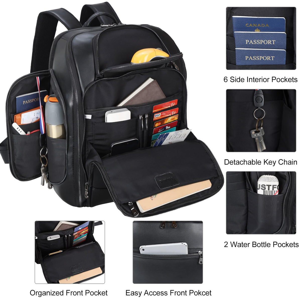 TIDING Genuine Leather Backpack for Men, 17.3 Inch Laptop Bag TSA Friendly Travel Rucksack Hiking Camping Daypack