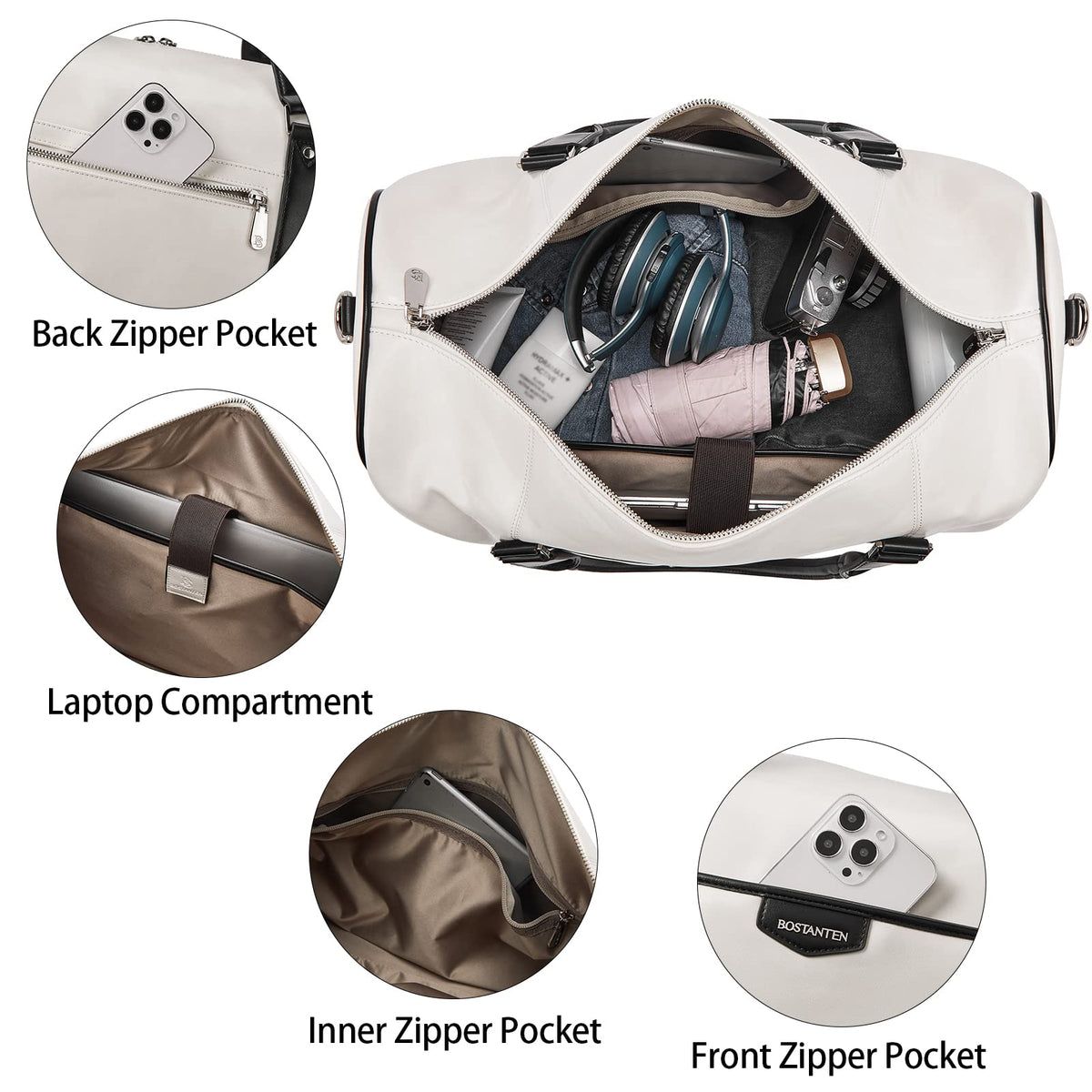 BOSTANTEN Weekender Bags for Women Leather Duffle Large Travel Bag Carry On Duffel with Shoe Compartment