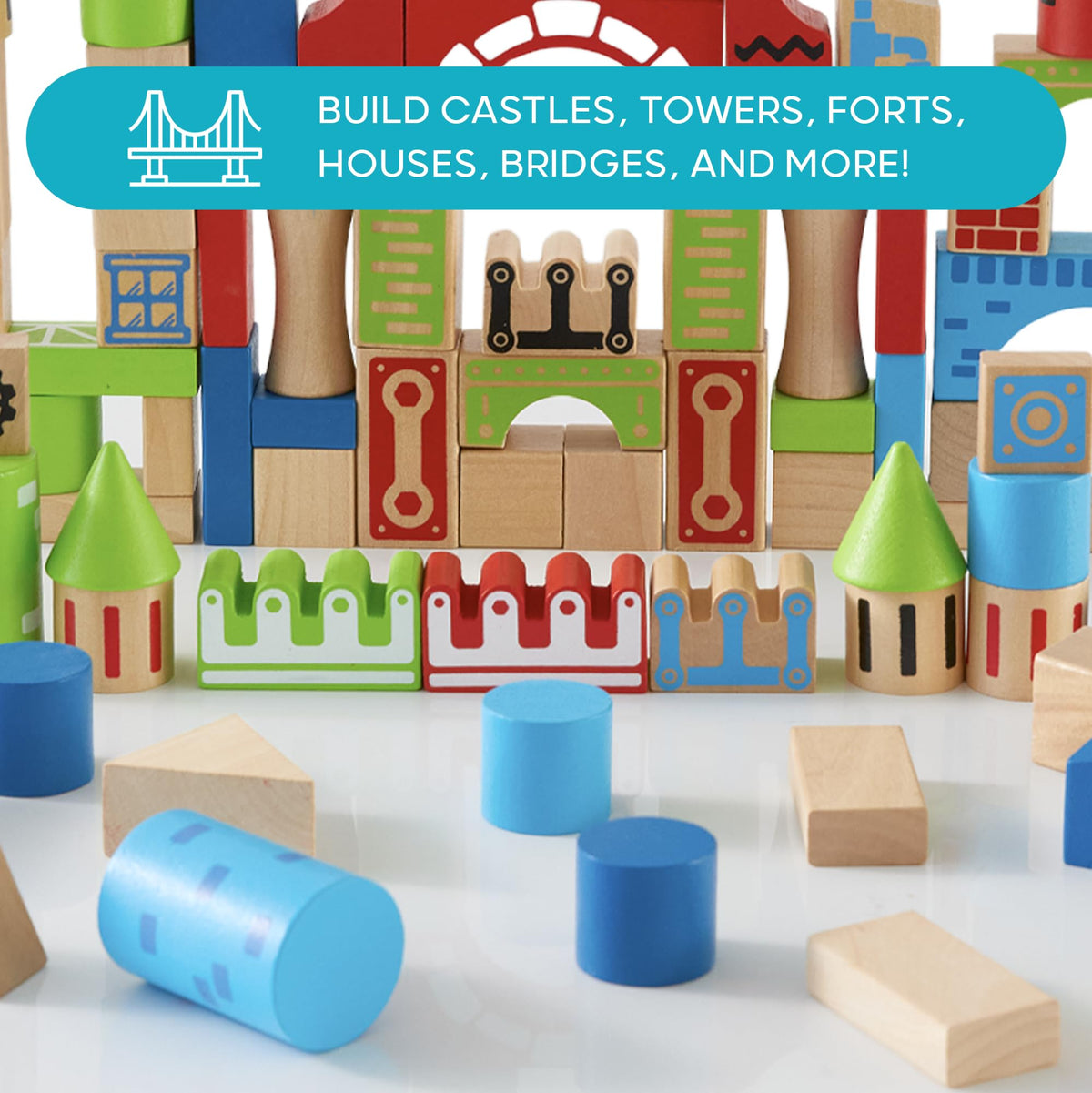 Discovery™ Wood Castle Blocks 80-Piece [Amazon Exclusive] Natural Wooden Building & Stacking Set, Imagination & Creativity Kids Activity Kit, Preschool Toddler Child Safe, Learning Playset Toy