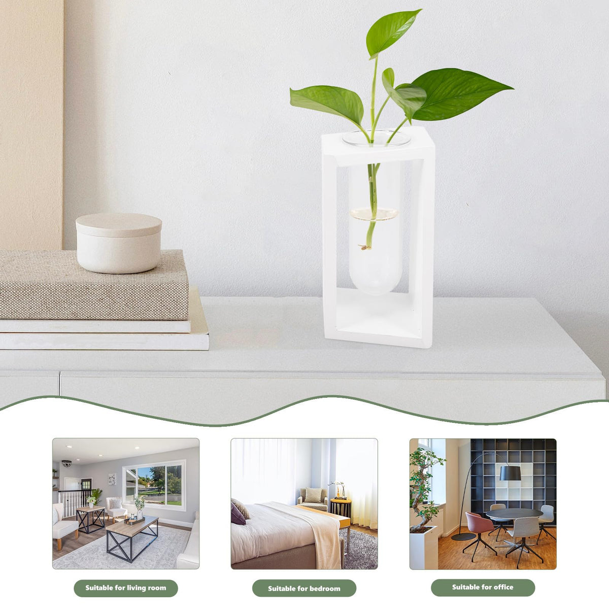 DOITOOL Test Tube Plant Vase with White Wooden Rack, Small Glass Propagation Terrarium Container for Indoor Hydroponic Plants and Home Décor
