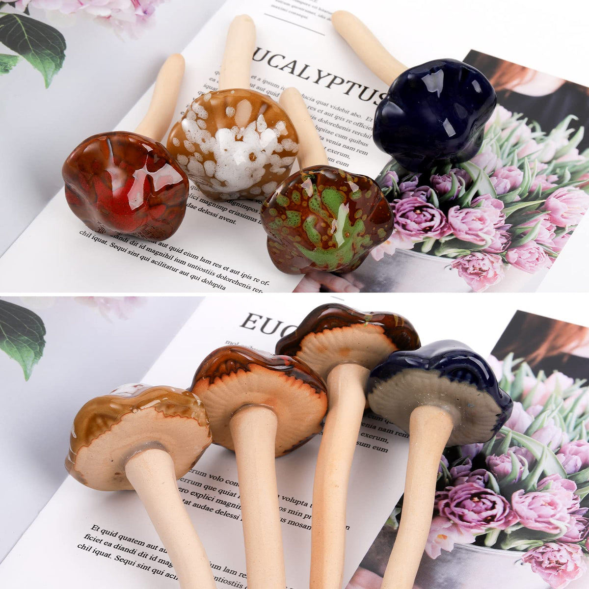 Peohud 12 Pack Ceramic Garden Mushrooms, Lawn Ornament Decor Mushrooms for Fairy Garden, Yard, Indoor, Outdoor, 4.7 Inch