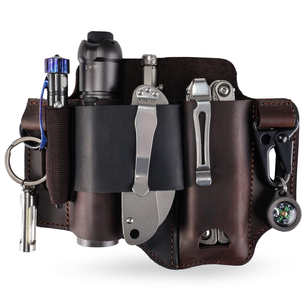 ST1 Leather Multitool Sheath - EDC Belt Organizer for Leatherman Tools, Flashlight, Pen, and Keychain Clip, Durable and Stylish, Great for Work and Daily Use, Ideal Gift for Men