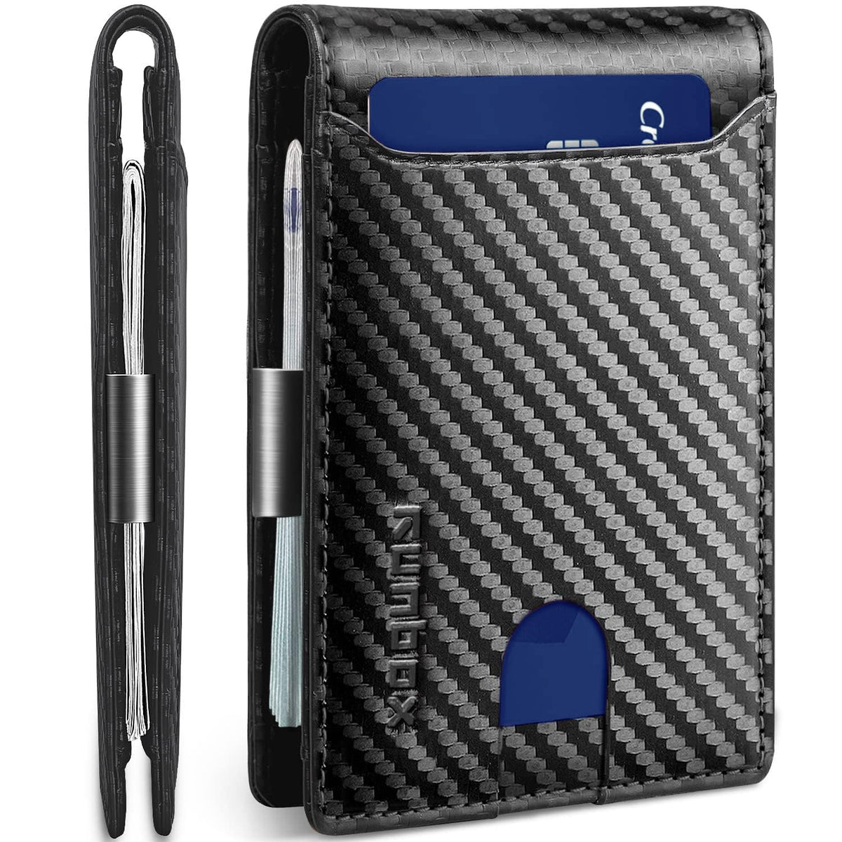 RUNBOX Slim Wallets for Men - Leather Money Clip Mens Wallet - RFID Blocking Front Pocket Bifold Wallet - Thin Credit Card Holder with Gift Box
