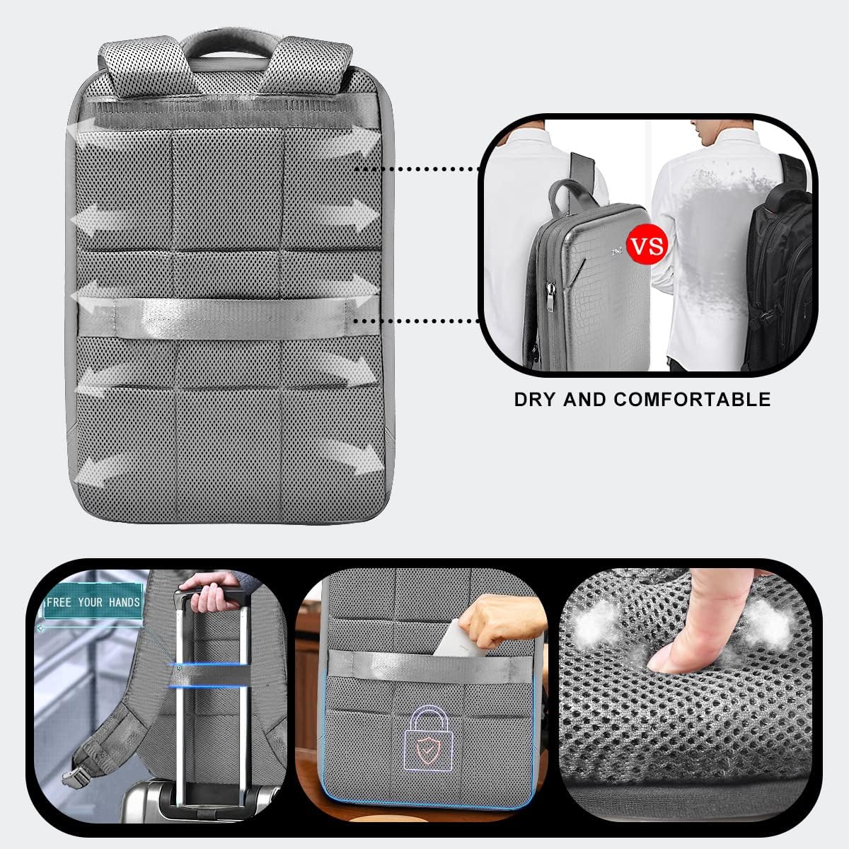 ZINZ Protective Laptop Backpack, Expandable Computer Bag Rucksack with Hard Leather Cover & 3 Compartments for 15 15.6 16 inch Notebooks, Ergonomic Shoulder Strap，G01Y01