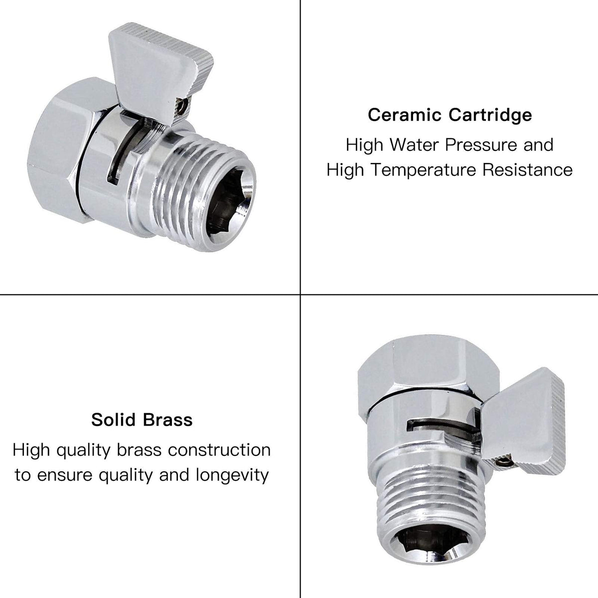 Aquafaucet Water Flow Control Valve Water Pressure Regulator Hand Shower & Bidet Sprayer Control Shut Off Valve Showerhead Brass Turn off Valve Polished Chrome G1/2 Standard Connection