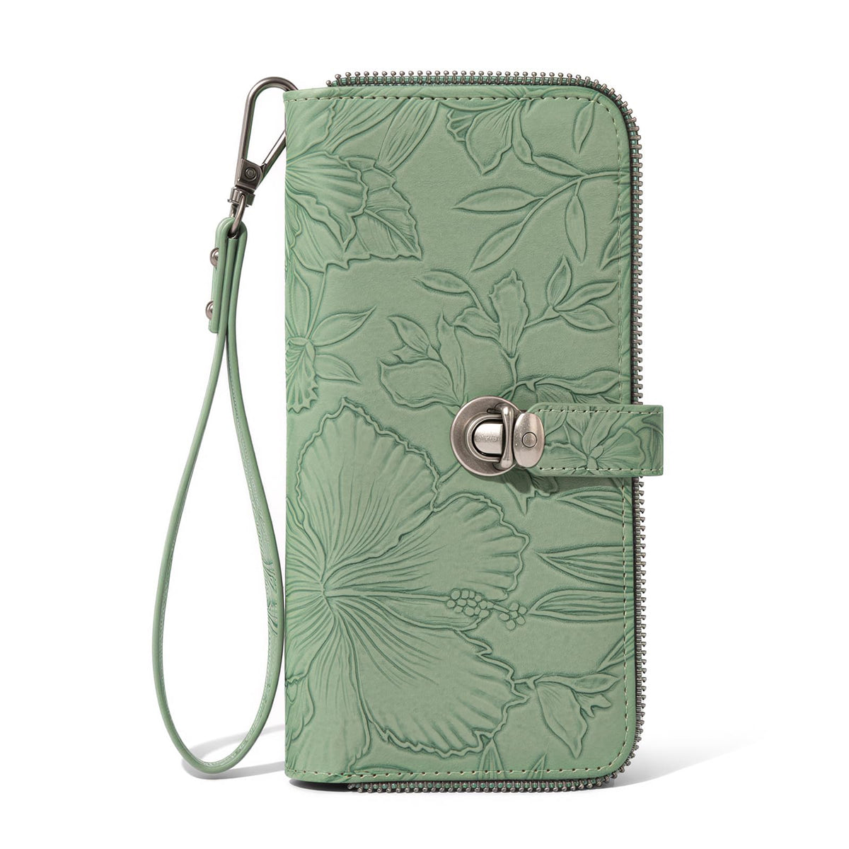 Montana West Green Floral Wallet Wristlet Women Large Capacity RFID Blocking Wallets, Card Cases & Money Organizers Ladies Female Bifold Clutch Wallets with ID Window and Latch Gifts