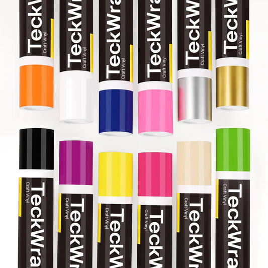 TECKWRAP Permanent Vinyl, Rainbow Sampler - 12in x 5ft Rolls 12 Colors Permanent Adhesive Vinyl Rolls for Cricut, Silhouette, Cameo Cutters, Signs, Scrap-Booking, Craft, Die Cutters