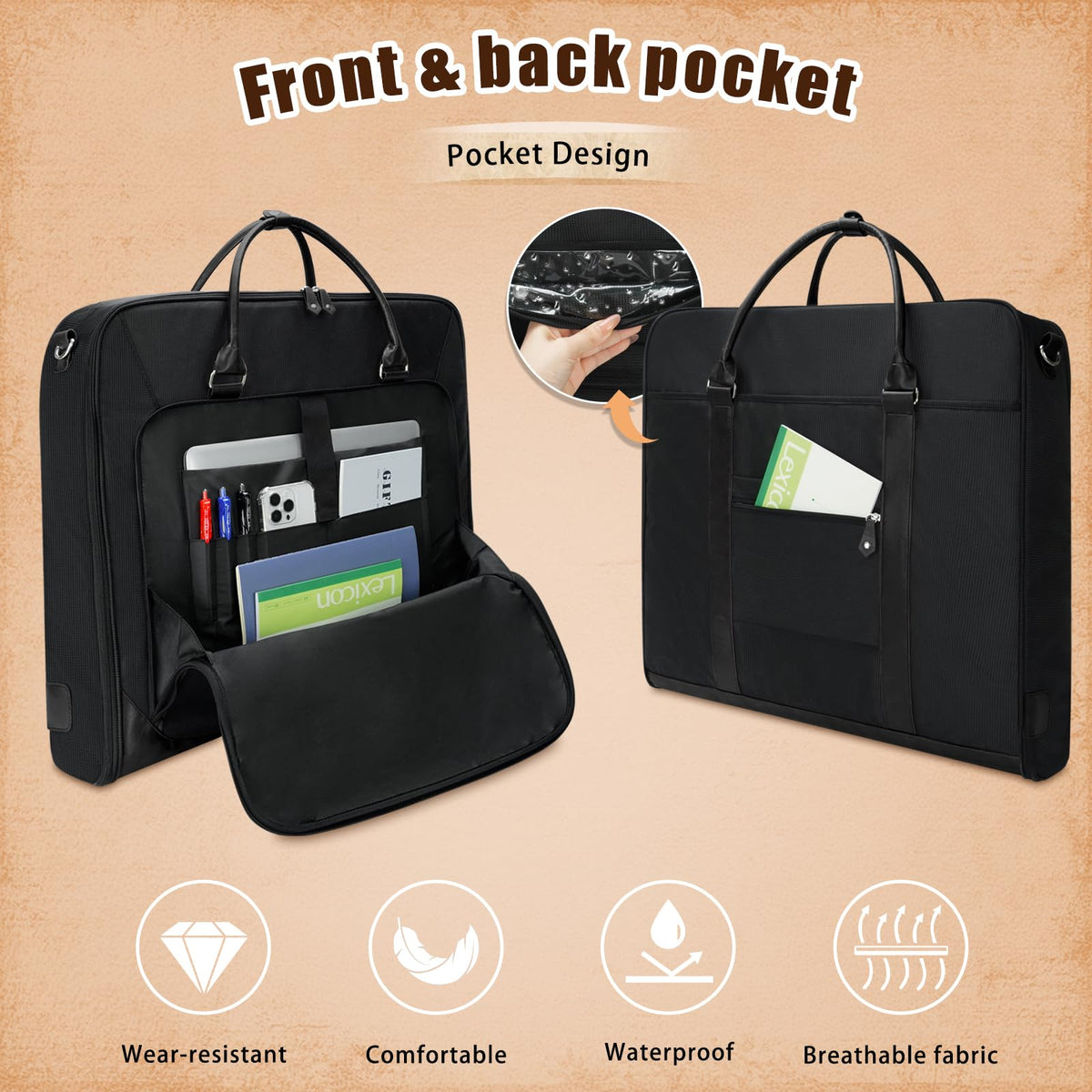 Noozion Garment Bag for Travel, Large Carry On Suit Bag for Business Up to 4 Suits, Wrinkle Free Garment Bag for Hanging Clothes with Shoulder Strap, Laptop Compartment, and Wet-Dry Pocket